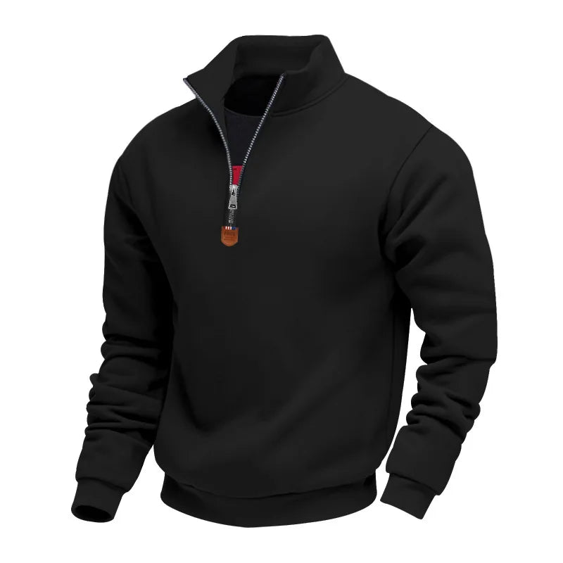 Men's Fleece Long-Sleeved Sweatshirt American Autumn Winter Half-Zip Loose Stand-Up Collar Pullover Comfortable Men's Sweatshirt