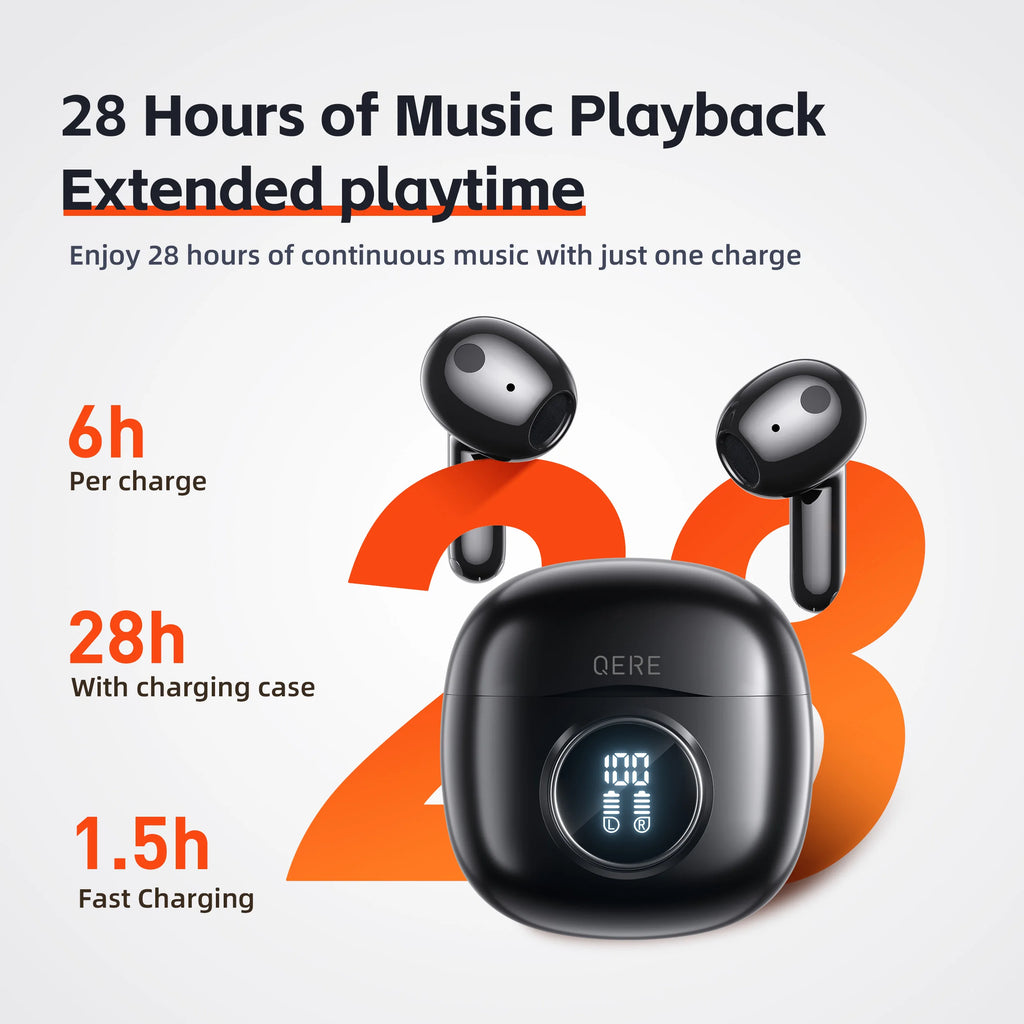 QERE-E40 Wireless Headphones, Bluetooth Earphones, 5.3,TWS HD Microphone, 13mm Driver,60ms Low Latency,4 Mics, ENC Call, New