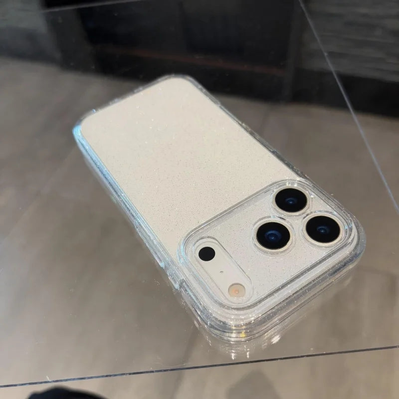 Luxury Bling Glitter Clear Shockproof Armor Case For iPhone 17 17Air 17Pro 17Pro Max Transparent Lens Protection Hard Back Cover