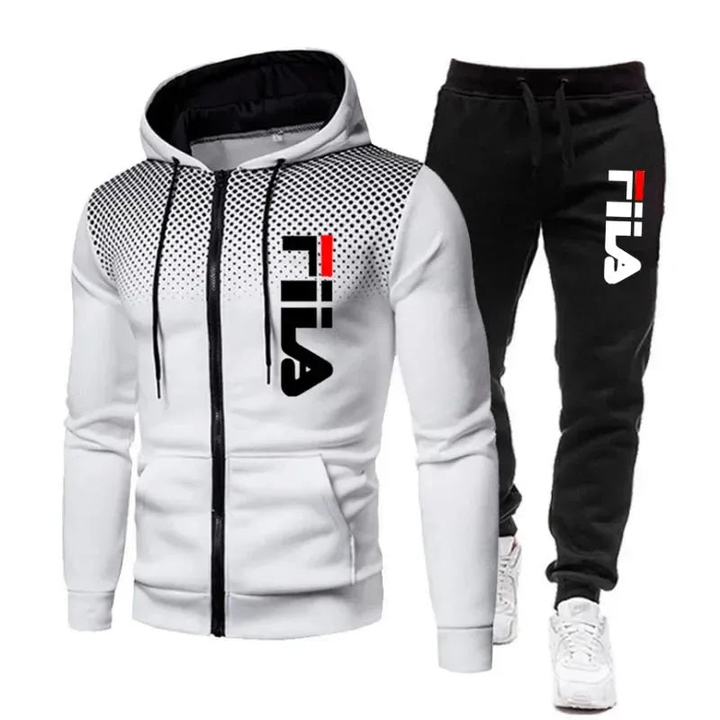 Men's casual jogging fitness fashion sportswear set for autumn and winter: Two-piece zipper sweatshirt + sweatpants