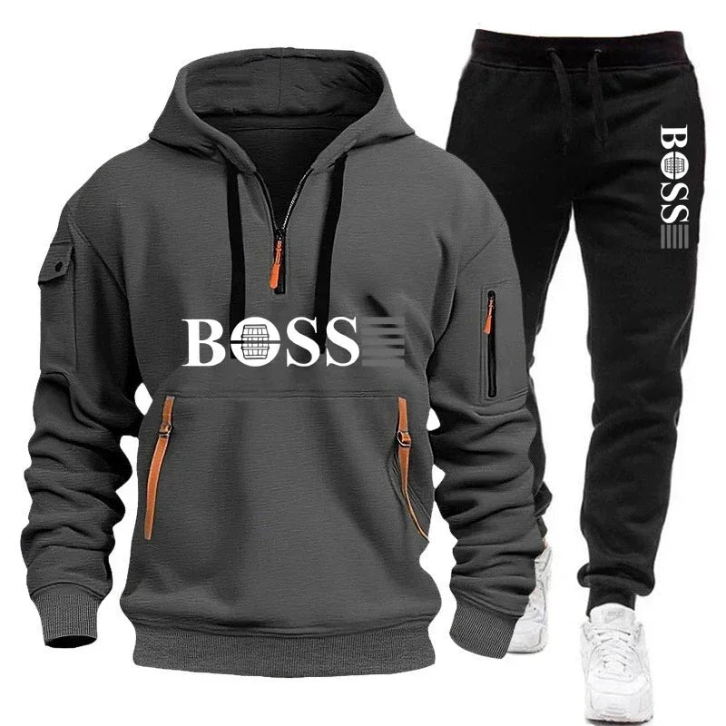 Men's Autumn and Winter Sports Sweatshirts and Sports Pants, Outdoor Jogging Windproof Semi-zipper Comfortable Sports Suits