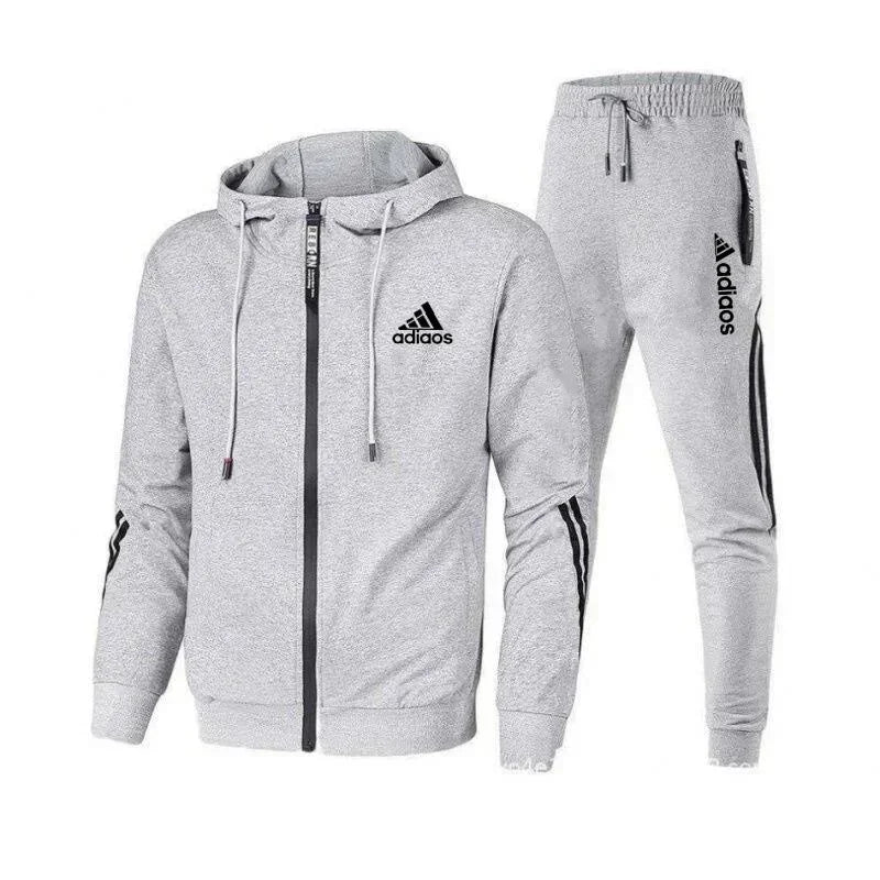 2025 Men's Casual sportswear set, hooded sweatshirt + pants, two zipper jackets, outdoor running, Harajuku style, high quality