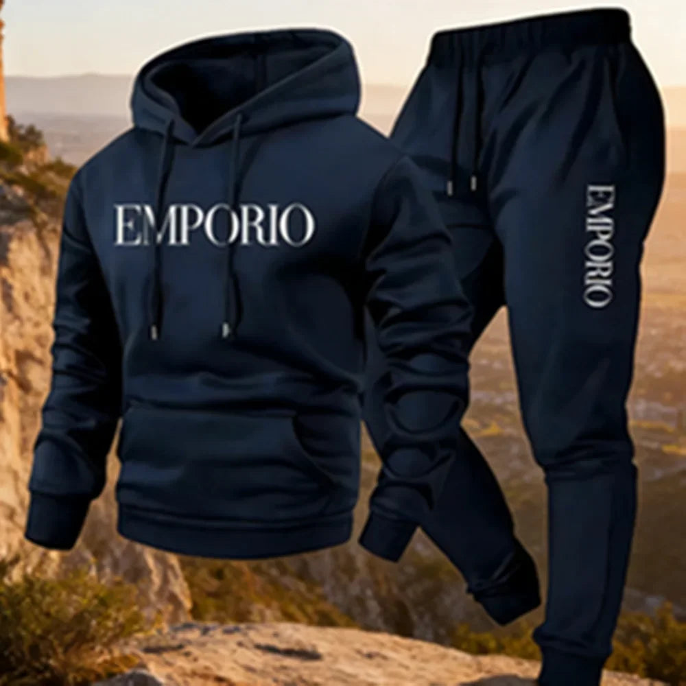 Men's Solid Color Tracksuit Set, Winter Warm Hooded Sweatshirt & Joggers, Casual Streetwear Outfit, Gym Workout Athletic Clothin