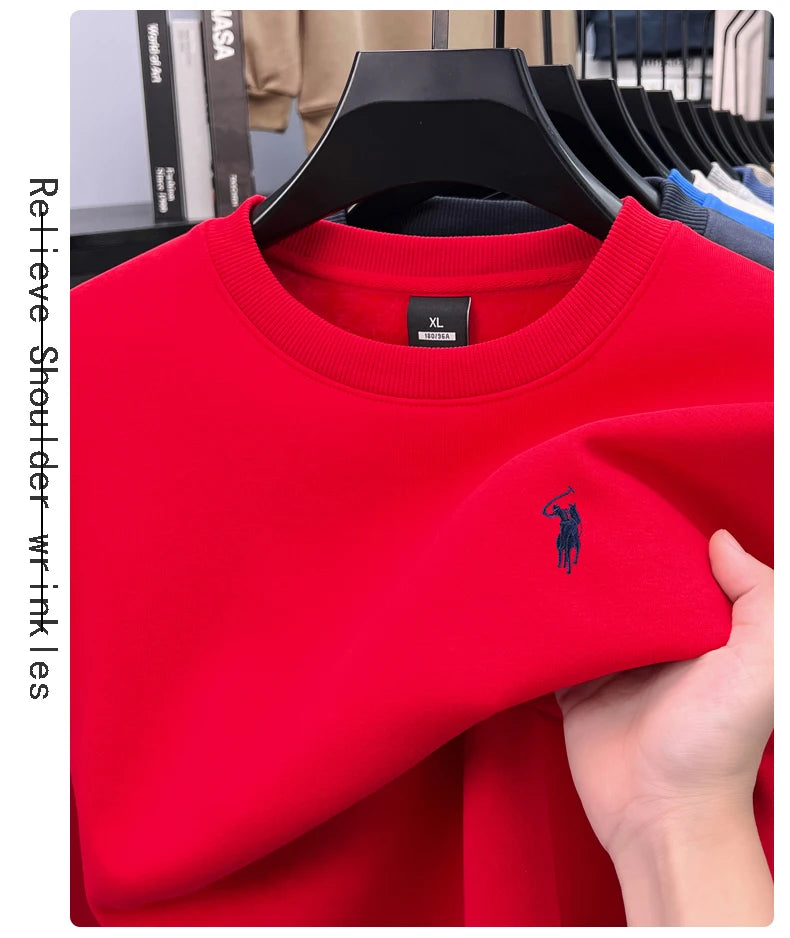 Designer Brand Men's Round Neck Sweatshirt Autumn New Fashion Thickened Warm Luxury Pony Embroidery Loose Casual Paul Pullover