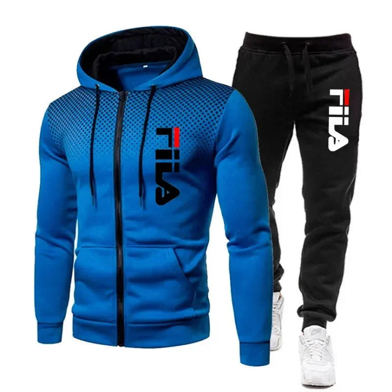 Men's casual jogging fitness fashion sportswear set for autumn and winter: Two-piece zipper sweatshirt + sweatpants